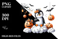 Spooky Penguin Halloween PNG with Jacko Lanterns Product Image 2