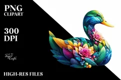Vibrant Duck with Flowers, PNG Product Image 1