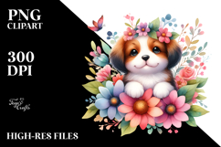 Colorful Watercolor Baby Dog Flower | Whimsical Clipart Product Image 2