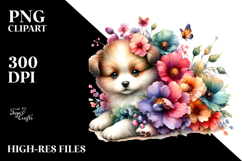 Colorful Watercolor Baby Dog Flower | Whimsical Clipart Product Image 2