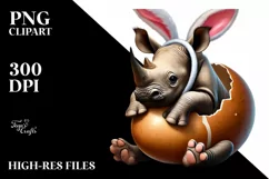 Baby Rhino with Bunny Ears Easter PNG Product Image 2