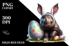 Baby Rhino with Bunny Ears Easter PNG Product Image 2