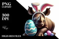 Baby Rhino with Bunny Ears Easter PNG Product Image 2