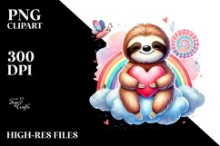 Colorful Boho Sloth on Cloud with Heart PNG Product Image 2