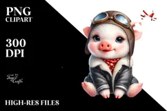 Colorful Smiling Baby Pig | Aviator Suit Clipart Product Image 2