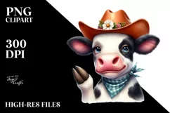 Cow Watercolor Cow Portrait at a Party Product Image 1