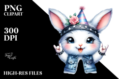 aCute Energetic Rocker Rabbit with Party Hat, PNG Product Image 2