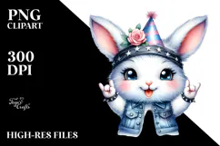 aCute Energetic Rocker Rabbit with Party Hat, PNG Product Image 2