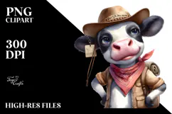 Colorful Cow with Big Eyes and Hat PNG Product Image 2