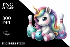 Cute Baby Unicorn Bowling Clipart Product Image 1