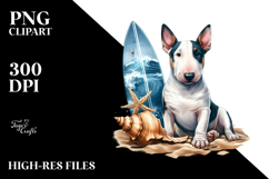 Bull Terrier Sitting in Sand | Surf Shell Clipart Product Image 2
