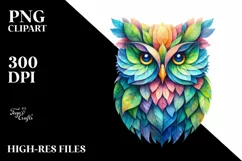 Vibrant Owl with Plant Leaves, PNG Product Image 1