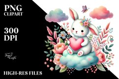 Colorful Boho Rabbit on Cloud with Heart PNG Product Image 2