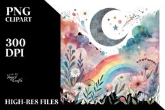 Colorful Pastel Watercolor Washed Moon PNG Product Image 2