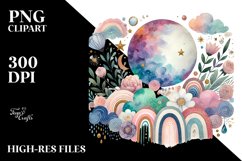 Colorful Pastel Watercolor Washed Moon PNG Product Image 2
