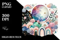 Colorful Pastel Watercolor Washed Moon PNG Product Image 2