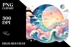 Colorful Pastel Watercolor Washed Moon PNG Product Image 2