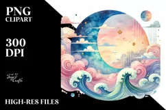 Colorful Pastel Watercolor Washed Moon PNG Product Image 2