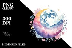 Colorful Pastel Watercolor Washed Moon PNG Product Image 2