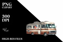 Watercolor Vintage RV with Fireworks | Clipart Product Image 3