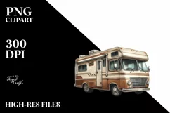 Watercolor Vintage RV with Fireworks | Clipart Product Image 1