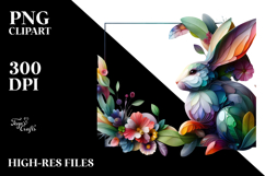 Abstract Vibrant Bunny Made of &amp; Flowers, PNG Product Image 2