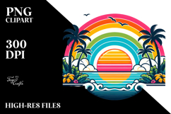 Retro Tropical Rainbow Sunset, PNG Product Image 2