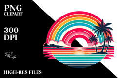 Retro Tropical Rainbow Sunset Clipart PNG Product Image 2