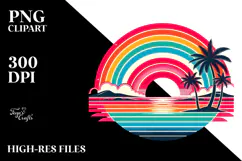 Retro Tropical Rainbow Sunset Clipart PNG Product Image 2
