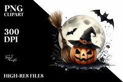 Watercolor Halloween Broomstick, Transparent PNG Product Image 1