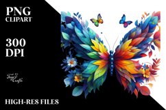Vibrant Butterfly with Flowers, PNG Product Image 3