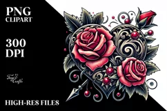Tattoo Style Roses Heart PNG Product Image 2