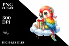Retro Baby Macaw with Santa Hat PNG Product Image 3