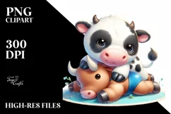 Cute Baby Cow Wrestling Pastel | Clipart Product Image 1