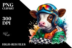 Baby Cow in Racer&#039;s Suit, Watercolor PNG Product Image 3