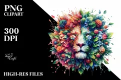 Vibrant Lion with Flowers, PNG Product Image 3