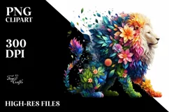 Vibrant Lion with Flowers, PNG Product Image 3