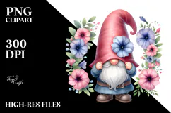 Gnome with Petunia Floral PNG Product Image 2