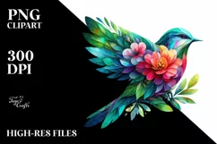 Vibrant Bird with Flowers, PNG Product Image 3
