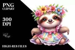 Whimsical Flowers, Cute Baby Sloth | Sublimation | Clipart Product Image 1