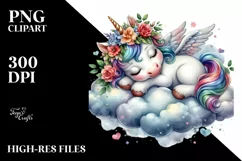 Baby Unicorn Napping on a Cloud PNG Product Image 1