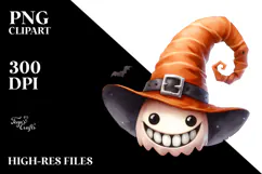 Funny Halloween Hat Smile | Watercolor Clipart Product Image 2