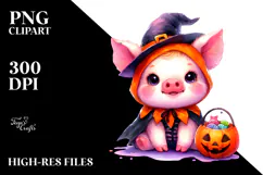 Cute Baby Pig Dressed for Halloween PNG Product Image 2
