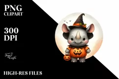 Retro Baby Rhino Halloween PNG Product Image 3