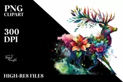 Vibrant Deer with Flowers, PNG Product Image 1