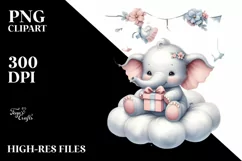 Retro Baby Elephant with Santa Hat PNG Product Image 3