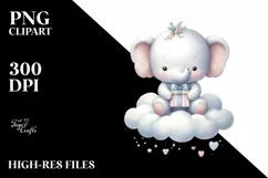 Retro Baby Elephant with Santa Hat PNG Product Image 1