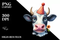 Cow Watercolor Cow Portrait with a Flower Product Image 3