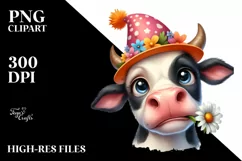 Cow Watercolor Cow Portrait with a Flower Product Image 1