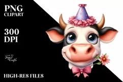 Cow Watercolor Cow Portrait with a Flower Product Image 3